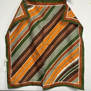 Vintage Aquabelle Scarf Italy Water Repellent Polyester Orange Green Brown 26"